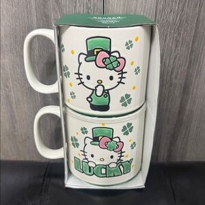 New Blue Sky Clayworks Hello Kitty 2 Piece St Patrick's Day Coffee Mug Set